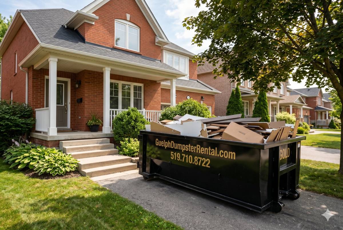 Guelph Dumpster Rental bin delivered to a customer's driveway