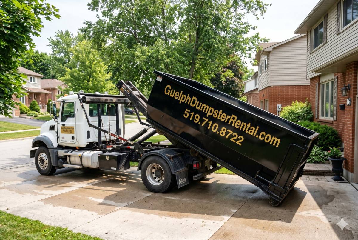 Guelph Dumpster Rental bin at a residential property in Guelph
